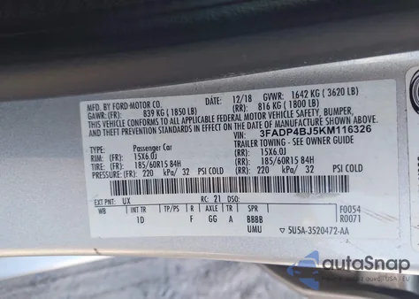 2019 Ford Fiesta Se from USA, damaged, VIN 3FADP4BJ5KM116326